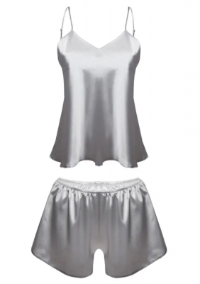 DKaren Dámské saténové pyžamo KAREN stříbrné