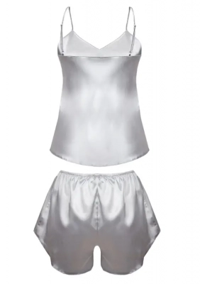 DKaren Dámské saténové pyžamo KAREN stříbrné